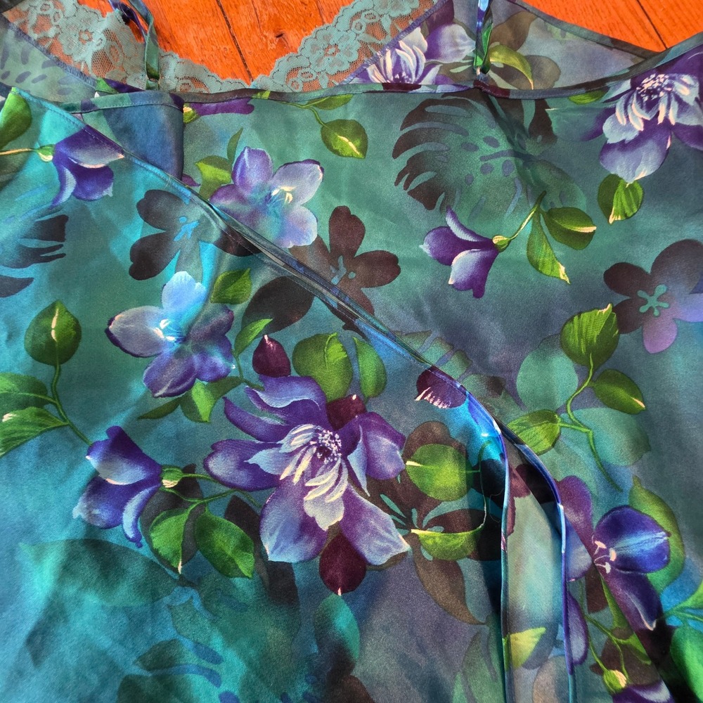 Gilligan & O'Malley slip Nightgown Womens XXL Teal Blue Floral fairycore Y2K - Picture 7 of 10